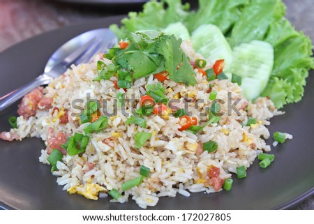 Close up coriander on fried rice./Fried Rice.