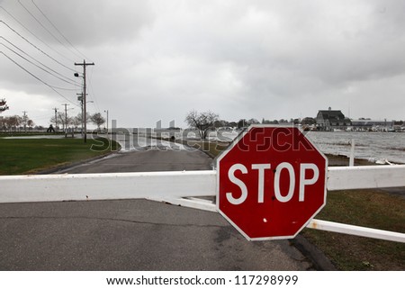 NORWALK, CT - OCTOBER 30:  Floated park road near Maritime Center  after hurricane Sandy 2012 on October 30, 2012 in Norwalk, CT.