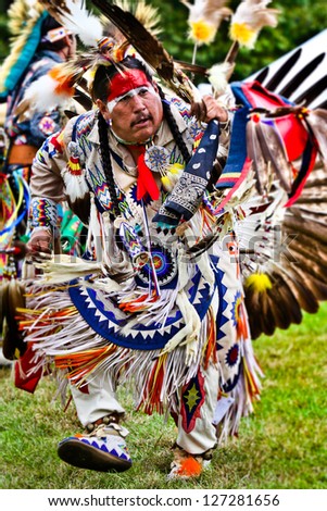 YORKTOWN HEIGHTS, NY - SEPTEMBER 25:Unidentified Native American Indian dances at the FDR Pow Wow on September 25, 2011 in Yorktown Heights, NY