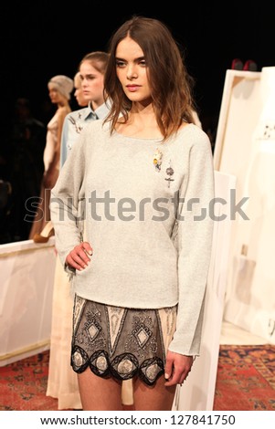 NEW YORK - FEBRUARY 07: The standing model at the Candela Fall 2013 collection Mercedes-Benz Fashion Week in New York on February 07,20123
