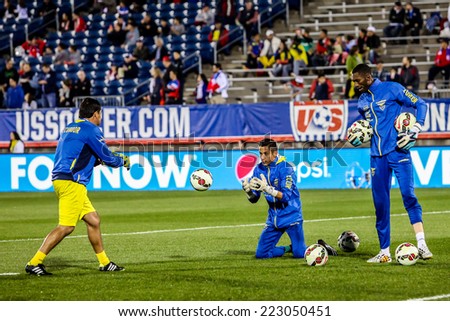 HARTFORD - OCTOBER 10: Ecuadorian players on Rentschler Field stadium before socce match between US Men`s National Team vs Ecuador, on October 10, 2014, in Rentschler Field stadium, Hartford, USA.