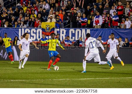 HARTFORD - OCTOBER 10:    Action on US International Friendly match between US Men`s National Team vs Ecuador, on October 10, 2014, in Rentschler Field stadium, Hartford, USA.