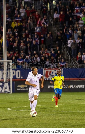 HARTFORD - OCTOBER 10: Landon Donovan in  action on US International Friendly match between US Men`s National Team vs Ecuador, on October 10, 2014, in Rentschler Field stadium, Hartford, USA.