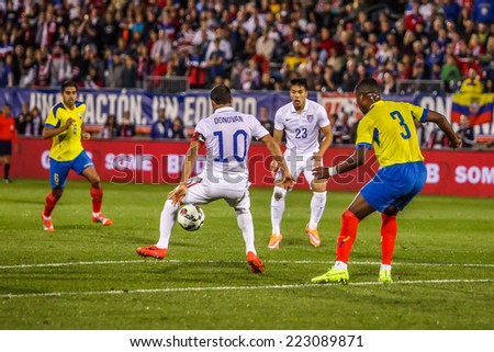 HARTFORD - OCTOBER 10:   Landon Donovan #10 on US International Friendly match between US Men`s National Team vs Ecuador,  on October 10, 2014, in Rentschler Field stadium, Hartford, USA.