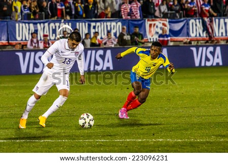 HARTFORD - OCTOBER 10: Action on US Men`s International Friendly match between US Men`s National Team vs Ecuador, on October 10, 2014, in Rentschler Field stadium, Hartford, USA.