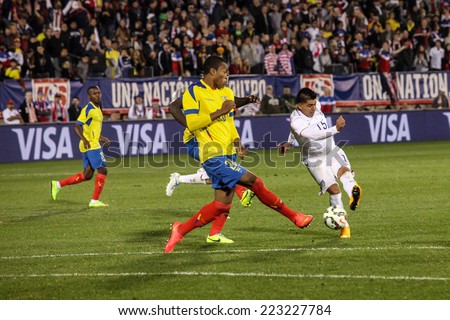 HARTFORD - OCTOBER 10: Action in the International Friendly match between US Men`s National Team vs Ecuador, final score 1 - 1, on October 10, 2014, in Rentschler Field stadium, Hartford, USA.