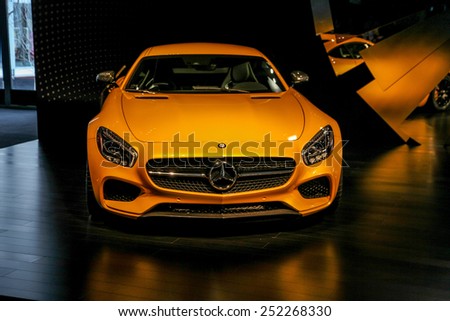 NEW YORK - FEBRUARY 12: A Mercedes model show during Fall/Winter 2015 collection during Mercedes-Benz Fashion Week in New York on February 12, 2015.