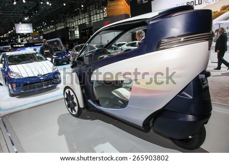 NEW YORK - APRIL 1: Toyota exhibit  at the 2015 New York International Auto Show during Press day,  public show is running from April 3-12, 2015 in New York, NY.