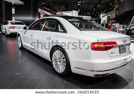 NEW YORK - APRIL 1: Audi exhibit Audi A8L at the 2015 New York International Auto Show during Press day,  public show is running from April 3-12, 2015 in New York, NY.