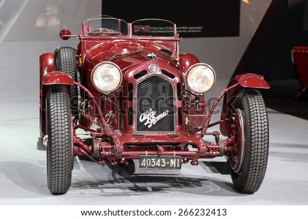 NEW YORK - APRIL 1: Alfa Romeo exhibit antique car at the 2015 New York International Auto Show during Press day,  public show is running from April 3-12, 2015 in New York, NY.