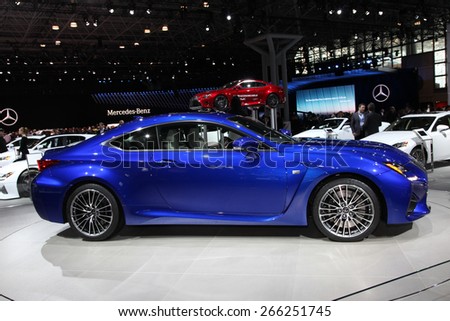 NEW YORK - APRIL 1: Lexus exhibit RCF at the 2015 New York International Auto Show during Press day,  public show is running from April 3-12, 2015 in New York, NY.