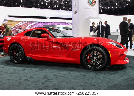 NEW YORK - APRIL 1: Dodge exhibit Dodge Viper GT at the 2015 New York International Auto Show during Press day,  public show is running from April 3-12, 2015 in New York, NY.