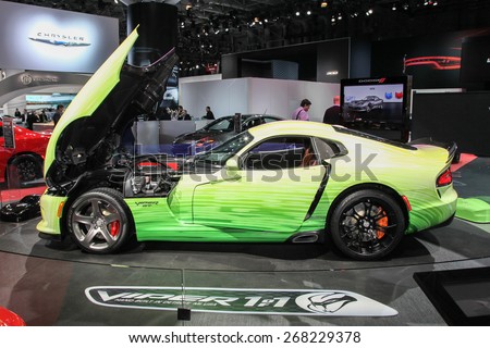 NEW YORK - APRIL 1: Dodge exhibit Dodge Viper GT at the 2015 New York International Auto Show during Press day,  public show is running from April 3-12, 2015 in New York, NY.