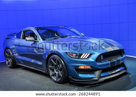 NEW YORK - APRIL 1: Ford exhibit Ford GT350R Mustang at the 2015 New York International Auto Show during Press day,  public show is running from April 3-12, 2015 in New York, NY.