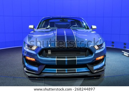 NEW YORK - APRIL 1: Ford exhibit Ford GT350R Mustang at the 2015 New York International Auto Show during Press day,  public show is running from April 3-12, 2015 in New York, NY.