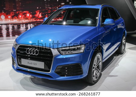 NEW YORK - APRIL 1: Audi exhibit Audi Q3 at the 2015 New York International Auto Show during Press day,  public show is running from April 3-12, 2015 in New York, NY.