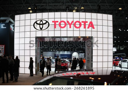 NEW YORK - APRIL 1: Toyota exhibit  at the 2015 New York International Auto Show during Press day,  public show is running from April 3-12, 2015 in New York, NY.