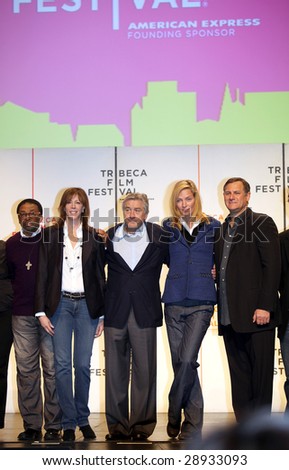 NEW YORK - APRIL 21 : L-R Spike Lee, Jane Rosenthal, Robert De Niro, Uma Thurman and Craig Hatkoff at press conference for Tribeca Film Festival opening April 21, 2009 in New York