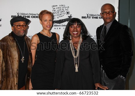 NEW YORK - DECEMBER 06: (L-R) Spike Lee, Tonya Lewis Lee, LaTanya Richardson Jackson and Samuel L. Jackson attend the Children\'s Defense Fund\'s on December 6, 2010 in New York City.