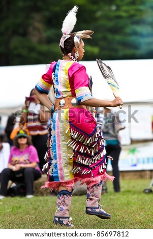 YORKTOWN HEIGHTS, NY - SEPTEMBER 25: Unidentified Native American Indian woman dances at the FDR  Pow Wow on September 25, 2011 in Yorktown Heights, NY