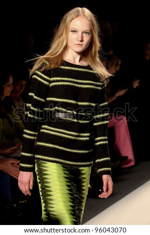 NEW YORK - FEBRUARY 09: Model walks the runway for the HONOR collections Mercedes-Benz Fashion Week at Lincoln Centre on February 09, 2012 in New York.