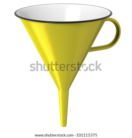 Yellow enamel funnel or cone isolated on white background