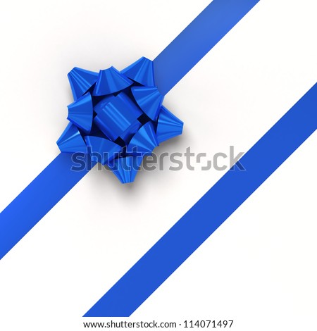 Blue ribbons with bow for gift wrapping on white background
