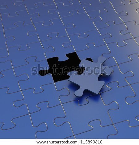 Single missing piece of jigsaw puzzle  on blue background puzzle