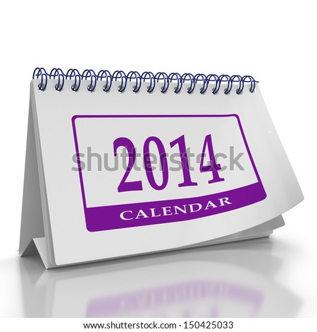Year of 2014 desktop Organizer on a white background with a page curl on the top page