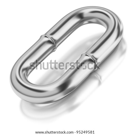One chrome chain link on white background