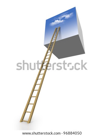 Success as in the sky is the limit with gold ladder up to the sky on white background