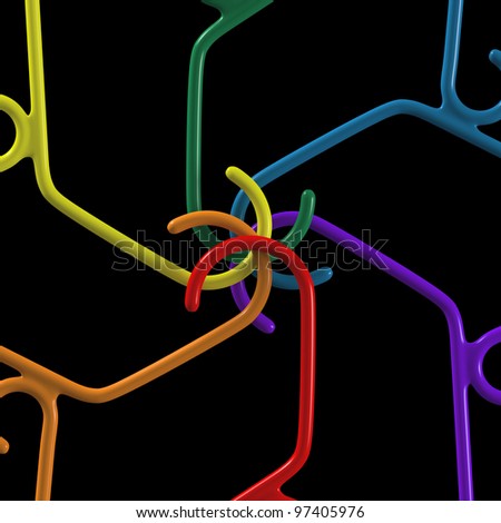 Coat hangers making a colored kaleidoscope design