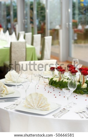 stock photo White Fine Wedding Table Setting