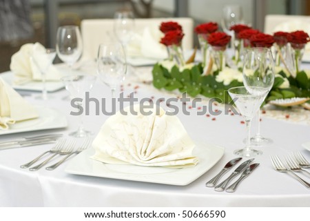 stock photo White Fine Wedding Table Setting