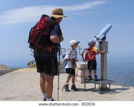 Father and sons on top of Mont Venteoux, Provence, France