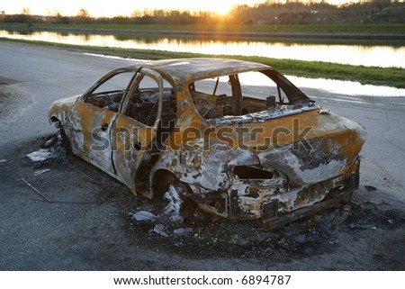 Burnt-out car after car theft.