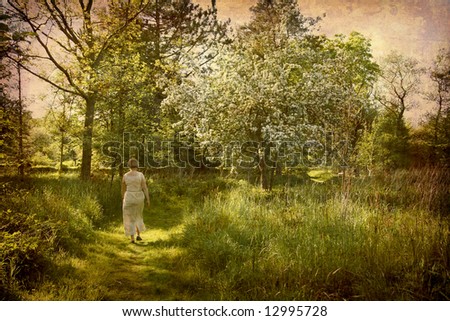 Artistic work of my own in retro style - Postcard from Denmark. - Lonely walk in Garden of Eden.