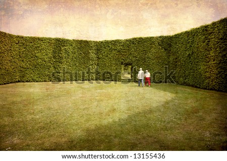 Artistic work of my own in retro style - Postcard from Denmark. - High hedges and room.