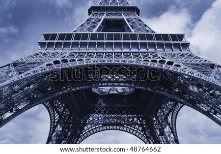 Detail of the Eiffel Tower - Paris, France. Built  (1887 - 89)for the Universal Exhibition in celebration of the French Revolution.
