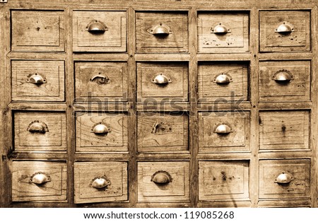 Many of the ancient wooden drawers background