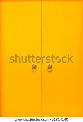 Chinese yellow door and door handles