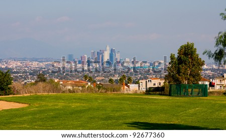 A view from a park of downtown Los Angeles