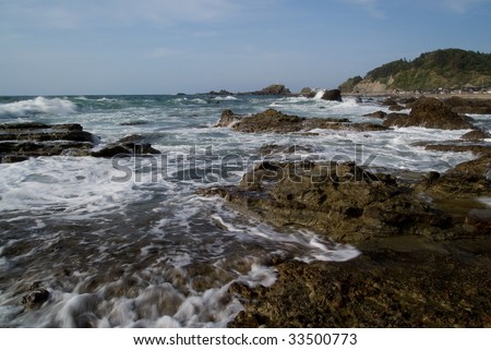 The rocky coast of the Japan sea taken in Northern Japan