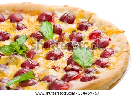 Sweet pizza. Isolated on white.