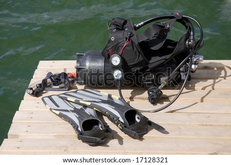 Diving equipment on the wood pier