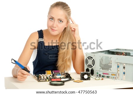 Computer Repair Engineer, blonde girl
