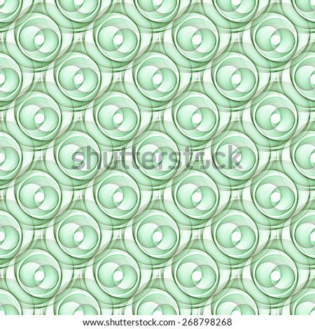 Intricate green / grey abstract woven disc tile on white background (tile able)
