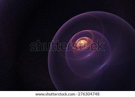 Intricate purple / pink / peach abstract woven nested spheres on black background