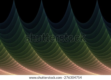 Intricate green / peach abstract textured wave design on black background