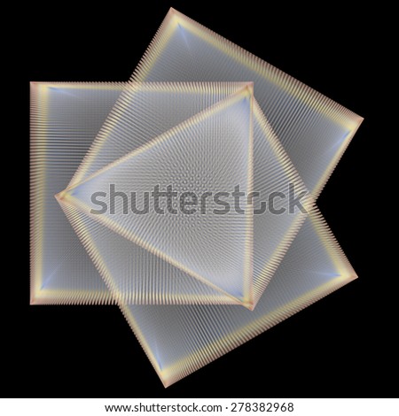 Intricate silver / yellow / peach abstract square / triangle design on black background